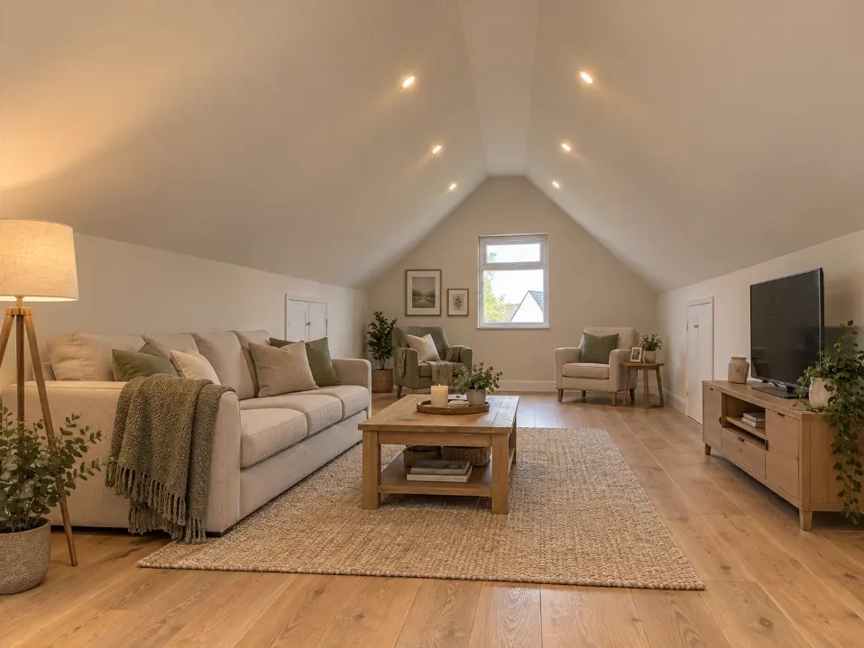Finished attic living space after conversion